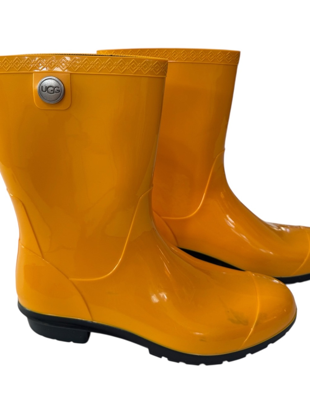 UGG Sienna Rain Boots Yellow Gloss Waterproof Rubber Calf Sz 9 - Picture 3 of 12